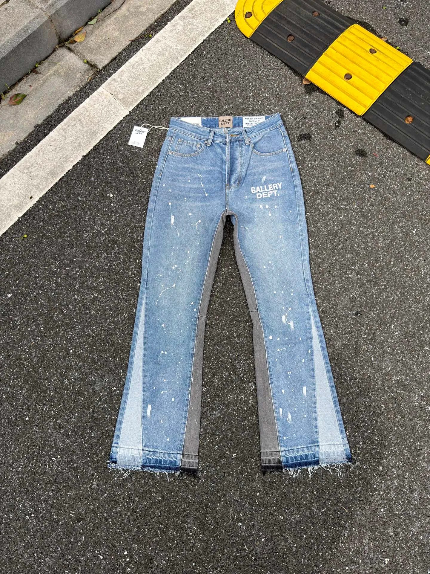 P240💰G01 GALLERY DEPT. Spliced ​​ink splash denim print logo bell bottoms washed jeans Color: black blue Code number: 28 30 32 34
